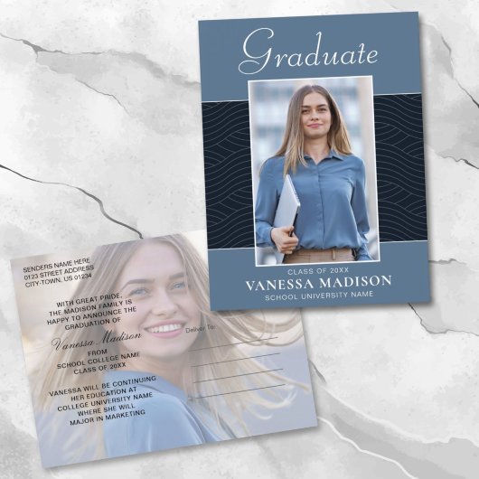 Modern | Elegant Script Dusty Blue 2 Photo Afstude Briefkaart