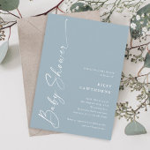 Modern Elegant Script Dusty Blue Baby shower Kaart