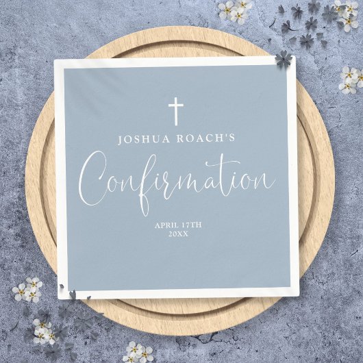 Modern Elegant Script Dusty Blue bevestiging Servet