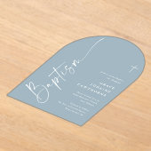 Modern Elegant Script Dusty Blue Boys Doop Acryl Uitnodigingen (Laagn)