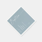 Modern Elegant Script Dusty Blue Boys Doop Servet (Hoek)