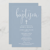 Modern Elegant Script Dusty Blue Doop Kaart (Voorkant / Achterkant)