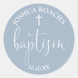 Modern Elegant Script Dusty Blue Doop Ronde Sticker