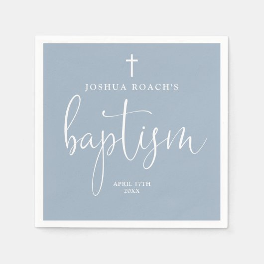 Modern Elegant Script Dusty Blue Doop Servet (Voorkant)