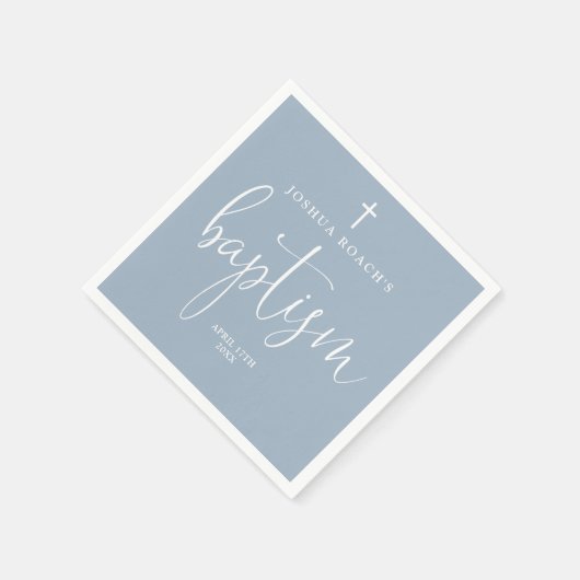 Modern Elegant Script Dusty Blue Doop Servet (Hoek)