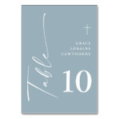 Modern Elegant Script Dusty Blue Eerste Communie Kaart (Voorkant)