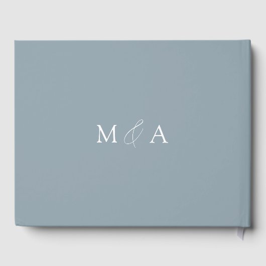 Modern Elegant Script Dusty Blue Wedding Gastenboek (Achterkant)