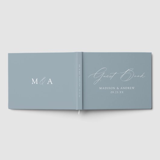 Modern Elegant Script Dusty Blue Wedding Gastenboek (Volledig)