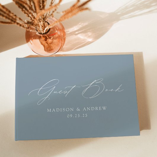 Modern Elegant Script Dusty Blue Wedding Gastenboek
