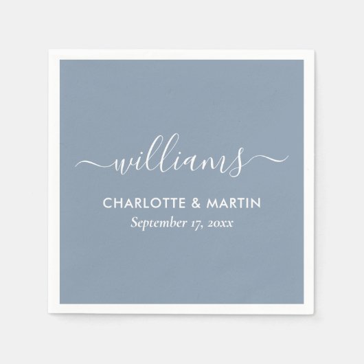 Modern Elegant Script Dusty Blue Wedding Napkins Servet (Voorkant)