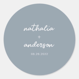Modern Elegant Script Dusty Blue Wedding Ronde Sticker