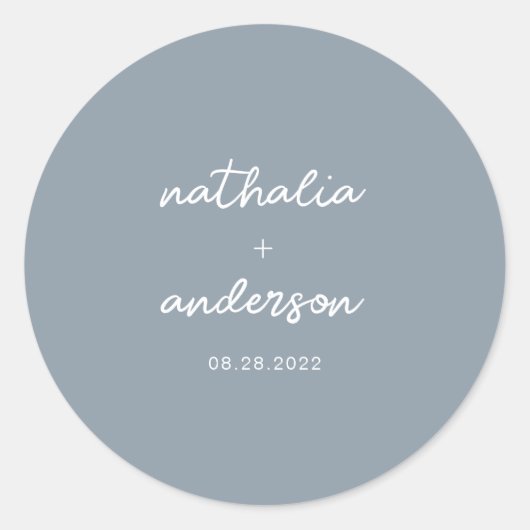 Modern Elegant Script Dusty Blue Wedding Ronde Sticker (Voorkant)