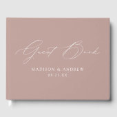 Modern Elegant Script Dusty Roos Photo Wedding Gastenboek (Voorkant)
