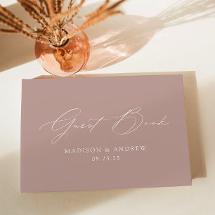 Modern Elegant Script Dusty Roos Photo Wedding Gastenboek