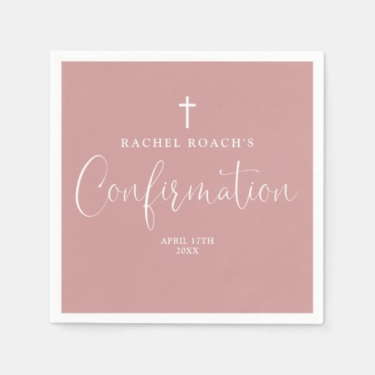 Modern Elegant Script Dusty Roos Roze Bevestiging Servet (Voorkant)
