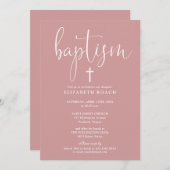 Modern Elegant Script Dusty Roos Roze Doop Kaart (Voorkant / Achterkant)