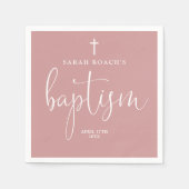 Modern Elegant Script Dusty Roos Roze Doop Servet (Voorkant)