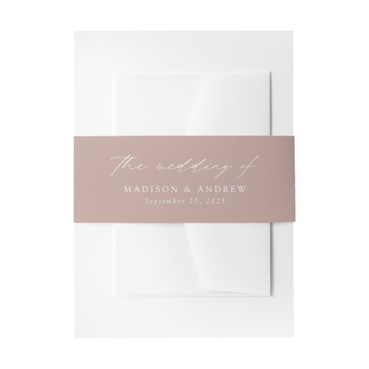 Modern Elegant Script Dusty Roos Wedding Uitnodigingen Wikkel (Voorkant Voorbeeld)
