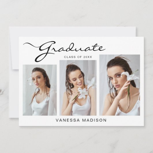 Modern elegant script eenvoudig | 3 Foto-Afstudere Aankondiging (Voorkant)