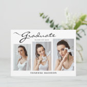 Modern elegant script eenvoudig | 3 Foto-Afstudere Aankondiging (Staand voorkant)