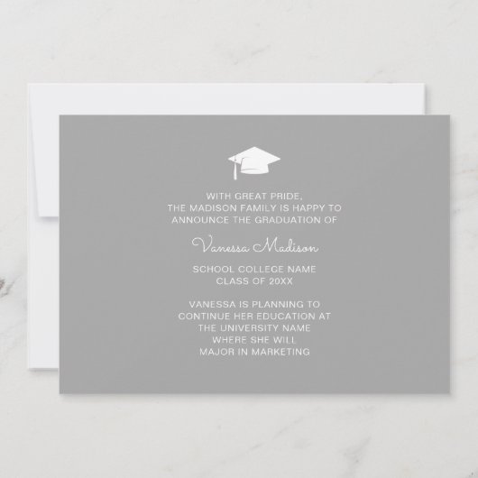 Modern elegant script eenvoudig | 3 Foto-Afstudere Aankondiging (Achterkant)