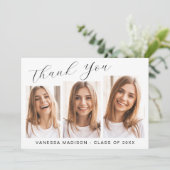 Modern elegant script eenvoudig | 3 Foto-Afstudere Bedankkaart (Staand voorkant)