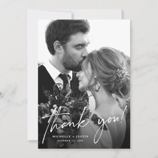 Modern Elegant Script Eenvoudige Trouwfoto Bedankkaart (Voorkant)