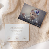 Modern Elegant Script Eerste Verjaardag Foto Bedankkaart