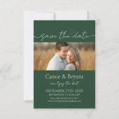Modern Elegant Script Emerald Green Save the Date (Voorkant)