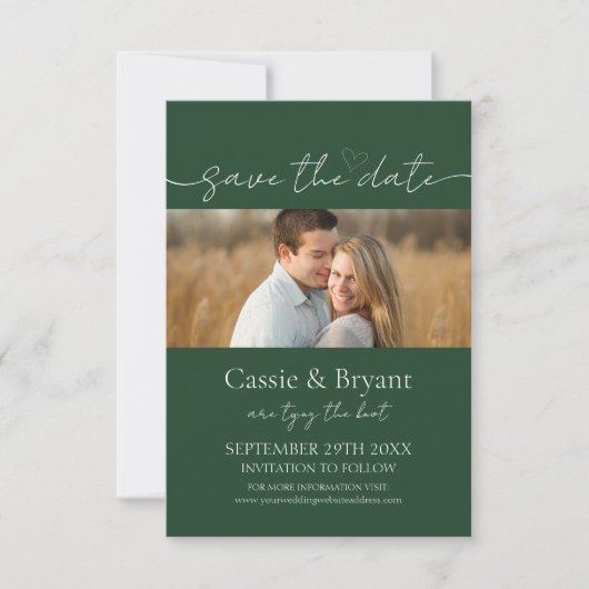 Modern Elegant Script Emerald Green Save the Date (Voorkant)