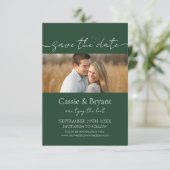 Modern Elegant Script Emerald Green Save the Date (Staand voorkant)