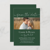 Modern Elegant Script Emerald Green Save the Date (Voorkant / Achterkant)