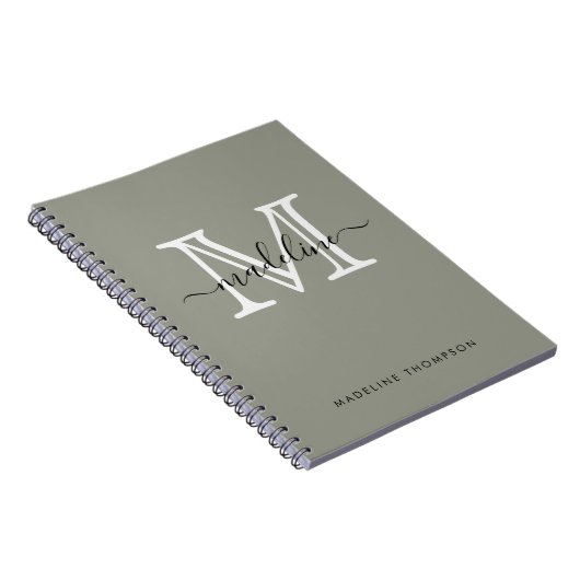 Modern Elegant Script Evergreen Fog Monogram Notitieboek (Rechterzijde)