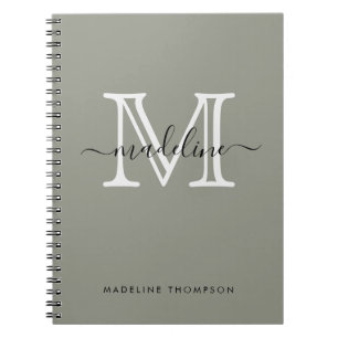 Modern Elegant Script Evergreen Fog Monogram Notitieboek