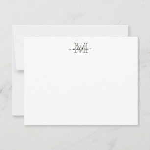 Modern Elegant Script Evergreen Fog Monogram Notitiekaartje
