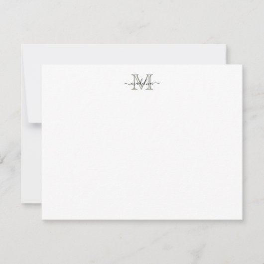 Modern Elegant Script Evergreen Fog Monogram Notitiekaartje (Voorkant)