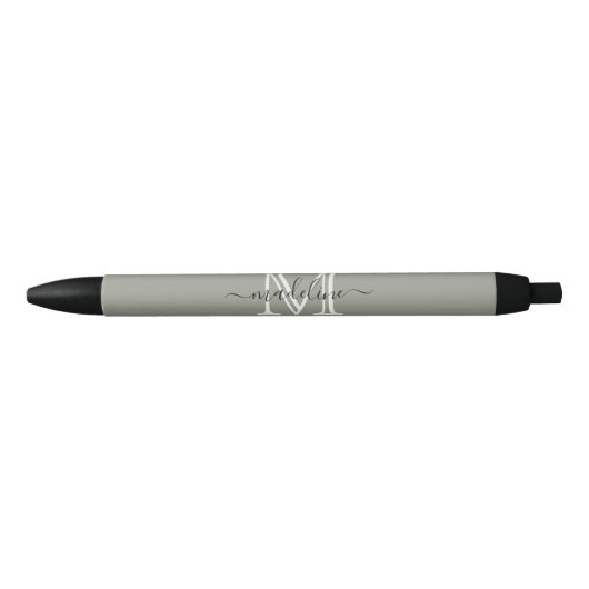 Modern Elegant Script Evergreen Fog Monogram Zwarte Inkt Pen (Voorkant)