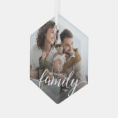 Modern Elegant Script Familie houdt van kerstfoto Glas Ornament (Voorkant links)