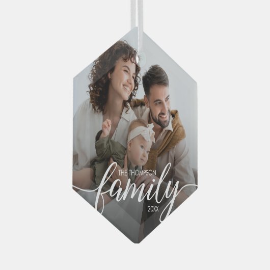 Modern Elegant Script Familie houdt van kerstfoto Glas Ornament (Voorkant Rechts)