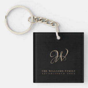 Modern Elegant Script Familie Monogram Goud Zwart Sleutelhanger