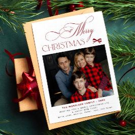 Modern elegant script family photo Merry Christmas Feestdagenkaart