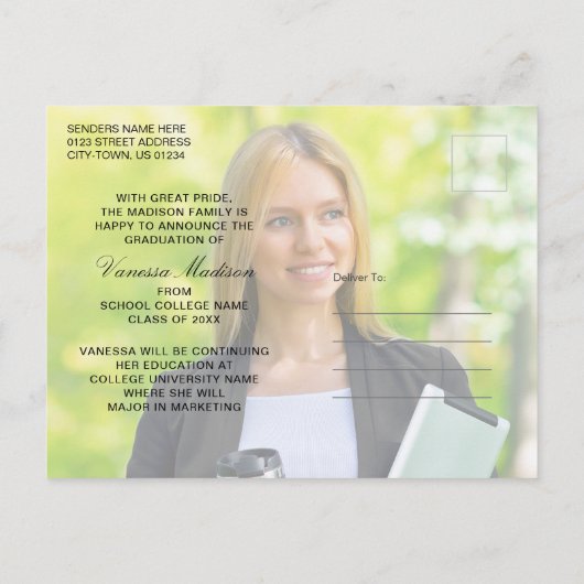 Modern | Elegant Script Forest Olive Green 2 Foto Briefkaart (Achterkant)