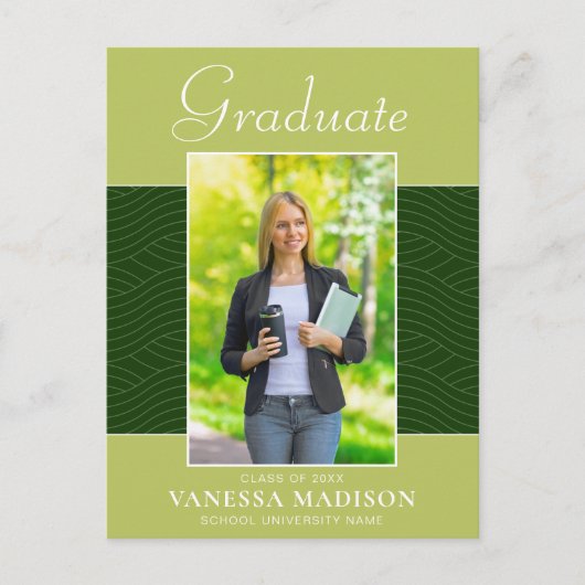 Modern | Elegant Script Forest Olive Green 2 Foto Briefkaart (Voorkant)