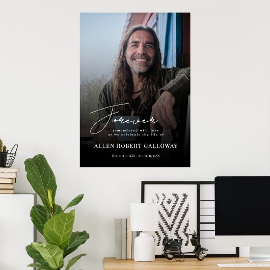 Modern Elegant Script Foto Begrafenis Welkomstbord Poster (Thuiskantoor)