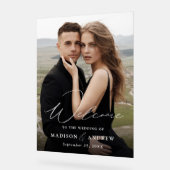 Modern Elegant Script Foto Bruiloft Welkom Acryl Bord (Hoek)