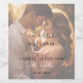 Modern Elegant Script Foto Bruiloft Welkom Wijn Etiket (Enkel label)