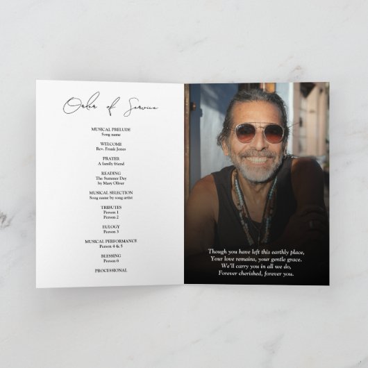 Modern Elegant Script Foto Gevouwen Uitvaartprogra Programma (Binnen)