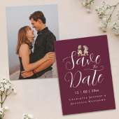 Modern Elegant Script Foto Grappige Dinosaurus bru Save The Date