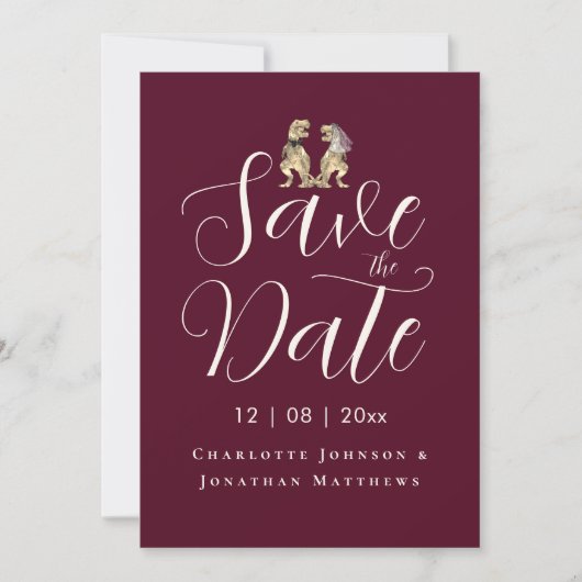 Modern Elegant Script Foto Grappige Dinosaurus bru Save The Date (Voorkant)