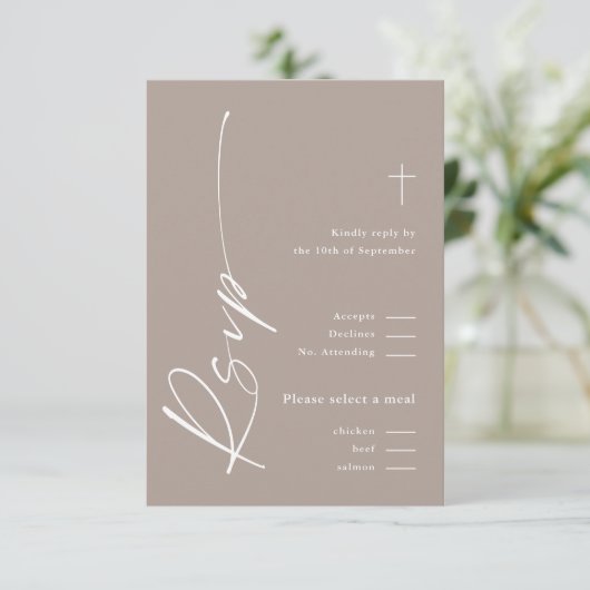 Modern Elegant Script Geslacht Neutraal Boho Doop RSVP Kaartje (Staand voorkant)